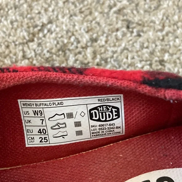 Hey Dude Wendy Women’s Red and Black Plaid Shoes - Picture 6 of 8